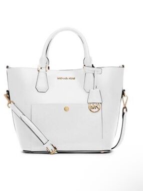 Michael Kors Saffiano leather Greenwich White leather bucket tote bag shoulder